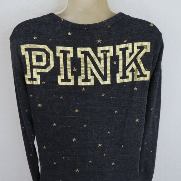 PINK Victorias Secret Medium Gold Ribbed Snap Front Long Sleeve Lounge Romper - Picture 7 of 11